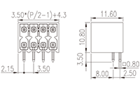 0159-31XX 0.138 Inch (in) Pitch Diameter Printed Circuit Board (PCB) Connector Socket - 2