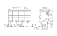 0177-53XXP3 0.295 Inch (in) Pitch Diameter Printed Circuit Board (PCB) Terminal Block - 2