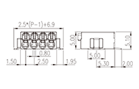 0188-01XXSMD 0.098 Inch (in) Pitch Diameter Printed Circuit Board (PCB) Terminal Block - 2