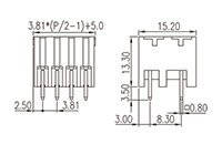 0221-39XX-BK 0.150 Inch (in) Pitch Diameter Printed Circuit Board (PCB) Connector Socket - 2