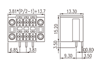 0221-51XX-BK 0.150 Inch (in) Pitch Diameter Printed Circuit Board (PCB) Connector Socket - 2