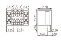 0221-51XXL 0.150 Inch (in) Pitch Diameter Printed Circuit Board (PCB) Connector Socket - 2