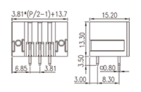 0221-52XX-BK 0.150 Inch (in) Pitch Diameter Printed Circuit Board (PCB) Connector Socket - 2