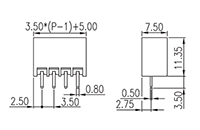 0225-32XX 0.138 Inch (in) Pitch Diameter Printed Circuit Board (PCB) Connector Socket - 2