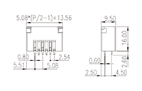 0225-77XX 0.200 Inch (in) Pitch Diameter Printed Circuit Board (PCB) Connector Socket - 2