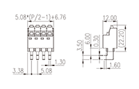 0228-22XX 0.2 Inch (in) Pitch Diameter Printed Circuit Board (PCB) Terminal Block - 2