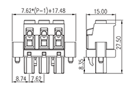 3ESNPLSM-XXP 0.300 Inch (in) Pitch Diameter Printed Circuit Board (PCB) Connector-Plug - 2