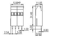 E2HK508V-XXPAM 0.2 Inch (in) Pitch Diameter Printed Circuit Board (PCB) Terminal Block - 2