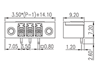 ECH350RM-XXPL 0.138 Inch (in) Pitch Diameter Printed Circuit Board (PCB) Connector Socket - 2