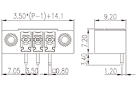 ECH350RRM-XXP 0.138 Inch (in) Pitch Diameter Printed Circuit Board (PCB) Connector Socket - 2