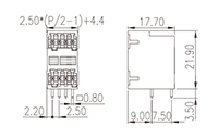 ECHB250R-XXP 0.098 Inch (in) Pitch Diameter Printed Circuit Board (PCB) Connector Socket - 2