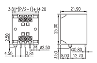 ECHB381RRD-XXP 0.150 Inch (in) Pitch Diameter Printed Circuit Board (PCB) Connector Socket - 2