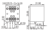 ECHB381RRM-XXP 0.150 Inch (in) Pitch Diameter Printed Circuit Board (PCB) Connector Socket - 2