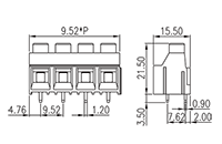 EK950HVN-XXP 0.375 Inch (in) Pitch Diameter Printed Circuit Board (PCB) Terminal Block - 2