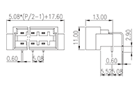 FDCH508R-XXP 0.200 Inch (in) Pitch Diameter Printed Circuit Board (PCB) Connector Socket - 2