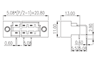 FDCH508RM-XXP 0.200 Inch (in) Pitch Diameter Printed Circuit Board (PCB) Connector Socket - 2