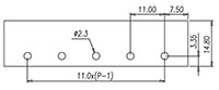 DT-6G-B02W-XX - 11 Millimeter (mm) Pitch Terminal Block - Drilling Plan