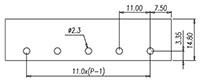 DT-6N-B02W-XX - 11 Millimeter (mm) Pitch Terminal Block - Drilling Plan