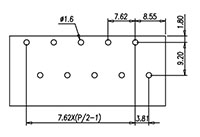 2DC-B01W-XX - 7.62 Millimeter (mm) Pitch Terminal Block - Drilling Plan