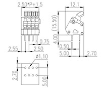 WKA250A-XXP, 2.50 Millimeter (mm) Pitch Diameter Spring Clamp Connection Printed Circuit Board (PCB) Type Terminal Block - 2