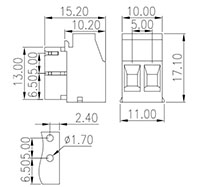 5ES-2PL, 5 Millimeter (mm) Pitch Diameter Printed Circuit Board (PCB) Terminal Block for Electronic Housing Applications - 2