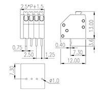 0136-11XX, 2.50 Millimeter (mm) Pitch Diameter Push-in Design (PID) Printed Circuit Board (PCB) Type Terminal Block - 2