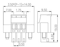 EC350RLM-XXP 0.138 Inch (in) Pitch Diameter Printed Circuit Board (PCB) Connector-Plug - 2