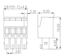 EC381R-XXP 0.150 Inch (in) Pitch Diameter Printed Circuit Board (PCB) Connector-Plug - 2