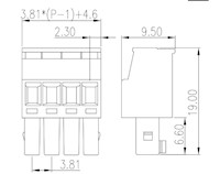 EC381RL-XXP 0.150 Inch (in) Pitch Diameter Printed Circuit Board (PCB) Connector-Plug - 2