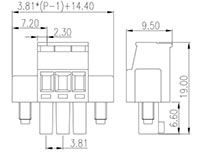 EC381RLM-XXP 0.150 Inch (in) Pitch Diameter Printed Circuit Board (PCB) Connector-Plug - 2