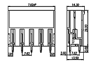 ECH762V-XXP 0.300 Inch (in) Pitch Diameter Printed Circuit Board (PCB) Connector Socket - 2