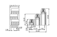 EK381V3L-XXP 0.15 Inch (in) Pitch Diameter Printed Circuit Board (PCB) Terminal Block - 2