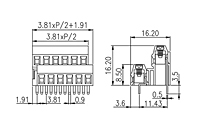 EK381V4L-XXP 0.15 Inch (in) Pitch Diameter Printed Circuit Board (PCB) Terminal Block - 2