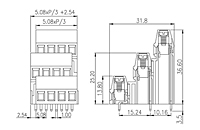 EK508V3L-XXP 0.2 Inch (in) Pitch Diameter Printed Circuit Board (PCB) Terminal Block - 2