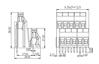 EKB635V-XXP 0.25 Inch (in) Pitch Diameter Printed Circuit Board (PCB) Terminal Block - 2