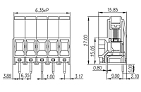 EPK635VS-XXP 0.25 Inch (in) Pitch Diameter Printed Circuit Board (PCB) Terminal Block - 2