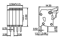 WKV250A-XXP 0.098 Inch (in) Pitch Diameter Printed Circuit Board (PCB) Terminal Block - 2