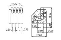 0136-10XX 0.098 Inch (in) Pitch Diameter Printed Circuit Board (PCB) Terminal Block - 2