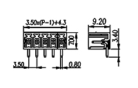 ECH350R-XXP 0.138 Inch (in) Pitch Diameter Printed Circuit Board (PCB) Connector Socket - 2