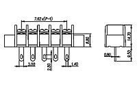 DT-25-A02W-XX 0.3 Inch (in) Pitch Diameter Single Row Barrier Terminal Block - 2