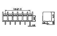 DT-25-B01W-XX 0.3 Inch (in) Pitch Diameter Single Row Barrier Terminal Block - 2