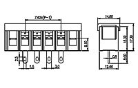 DT-2C-A02W-XX 0.3 Inch (in) Pitch Diameter Single Row Barrier Terminal Block - 2