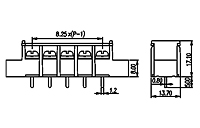 DT-35-B25W-XX 0.325 Inch (in) Pitch Diameter Single Row Barrier Terminal Block - 2