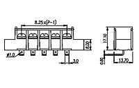 DT-35C-A14W-XX 0.325 Inch (in) Pitch Diameter Single Row Barrier Terminal Block - 2