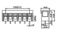 DT-2C-B01W-XX 0.3 Inch (in) Pitch Diameter Single Row Barrier Terminal Block - 2