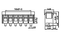 DT-2C-B14W-XX 0.3 Inch (in) Pitch Diameter Single Row Barrier Terminal Block - 2