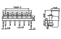 DT-2G-B95W-XX 0.3 Inch (in) Pitch Diameter Single Row Barrier Terminal Block - 2