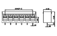 DT-3C-B01W-XX 0.35 Inch (in) Pitch Diameter Single Row Barrier Terminal Block - 2