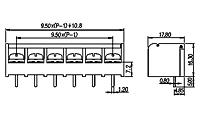 DT-49-C91W-XX 0.375 Inch (in) Pitch Diameter Single Row Barrier Terminal Block - 2