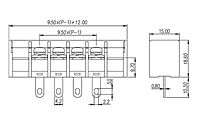 DT-4C-A02W-XX 0.375 Inch (in) Pitch Diameter Single Row Barrier Terminal Block - 2